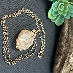 Gold Wire Wrapped Stone Pendant Necklace